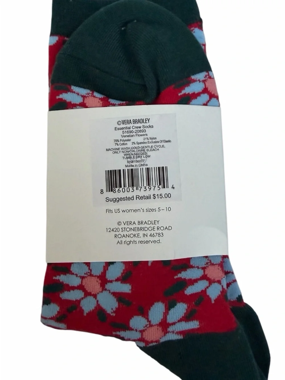 Vera Bradley Essential Crew Socks In Venetian Flowers NWT